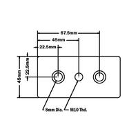 32-4590M10-1 MODULAR SOLUTIONS FOOT & CASTER CONNECTING PLATE<br>45MM X 90MM, M10 HOLE W/HARDWARE